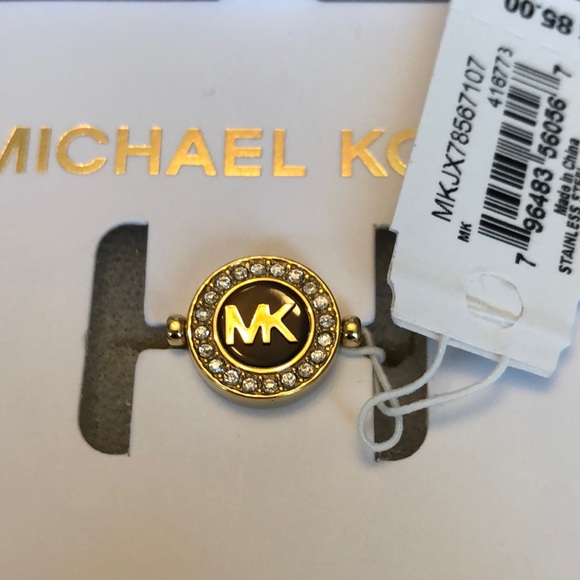 Michael Kors Gold Plated Stainless Steel Logo Ring Tortoise & Crystal Size 7 NWT - Picture 4 of 15
